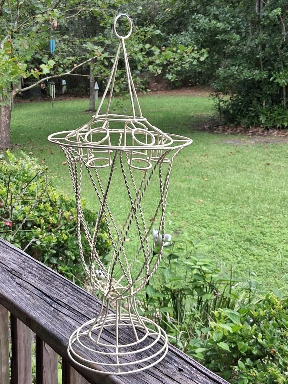 Vintage Soft White Wrought Wire Floral Centerpiece Stand, 19” H, 6 Vase Holders